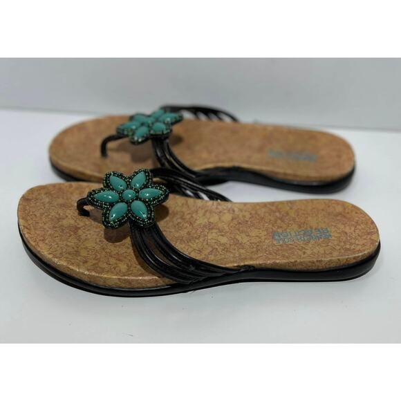 KENNETH COLE REACTION Glam in Bloom Turquoise Beaded Flower Sandals Womens 8M - Picture 3 of 12